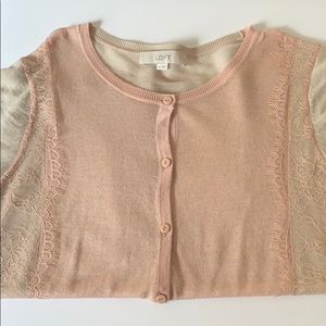 Loft Ecru & Pale Rose Lace Accent Cardigan Sz XL